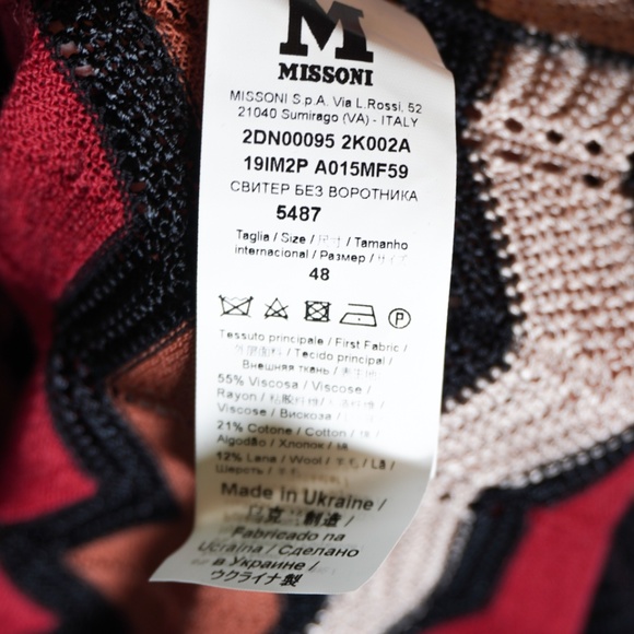 NEW Missoni Wool Cotton Blend Knit Stretch ZigZag Stitched Crew Neck Sweater 48 - Picture 2 of 3